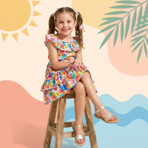 Image of CUSHIONAIRE Clara Casual Flat Girls Sandals, Adjustable Buckle Ankle Strap with Lightweight Cushioned Comfort Kids Sandals