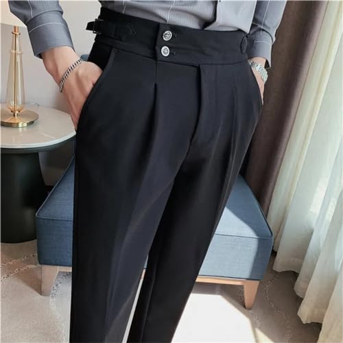 Kelsiop Business Casual Draped High-Waist Trousers Men Solid Color Formal Pants Formal Office Social Suit Pants4