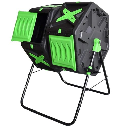 Vepnby Compostador De Tambor De Doble Cámara, Compostador Jardin, Materiales Ecológicos, Composteras Huerto para Jardín, Césped, Huerto(70L)