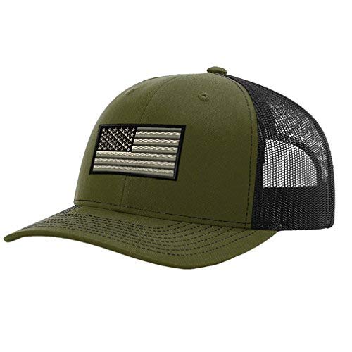 Speedy Pros Black White American Flag Embroidery Richardson Structured Front Mesh Back Cap Loden/Black