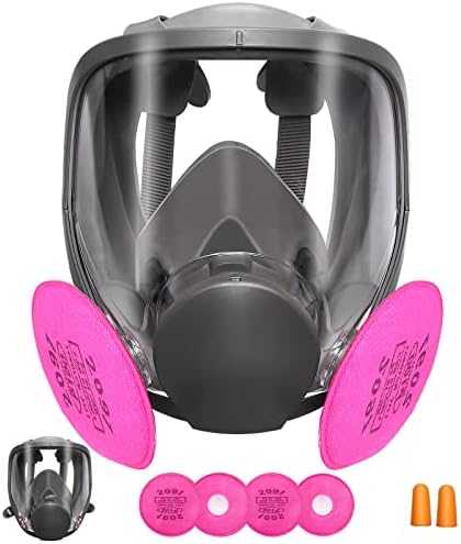 DADUMK Reusable Full Face Cover, Respirator 6800 with 2091 Filter and Earplugs, Wide Field of View, Widely Used in Organic Vapor Gas, Paint, Dust, Chemical, Woodworking