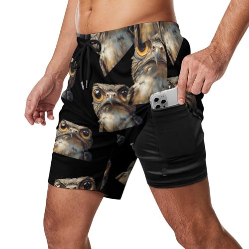 Potoo Bird Beach Shorts for Men Swim Trunks Quick Dry Swim Shorts with Compression Liner Pocket2