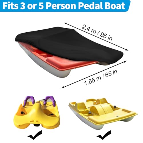 SPORTYOUTH Pedal Boat Cover, Universal Fit 3 or 5 Person Pedal Boat, Water-Resistant Anti-UV Dustproof Protective Covers Integrated with Windproof Buckle Straps - Black
