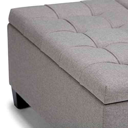 Simplihome AXCOT-265-LGL Harrison 36 Inch Wide Square Coffee Table Lift Top Storage Ottoman In Upholstered Dove Grey Tufted Linen Look Fabric thumb #7