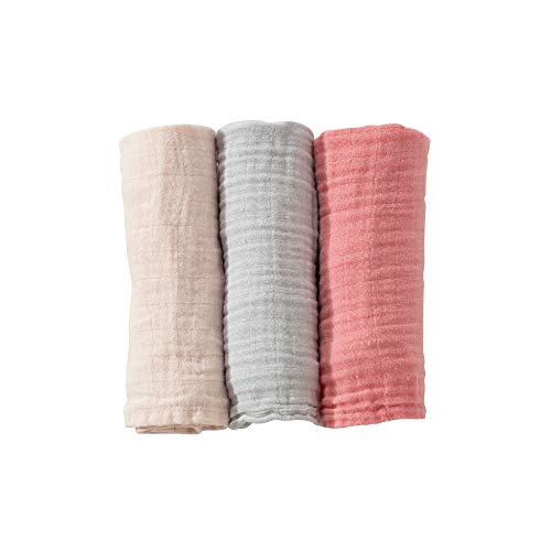 Kinousses - Lot de 3 Langes Bébé - 70 x 70cm - Certifié OKEO-TEX - Rose Pastel