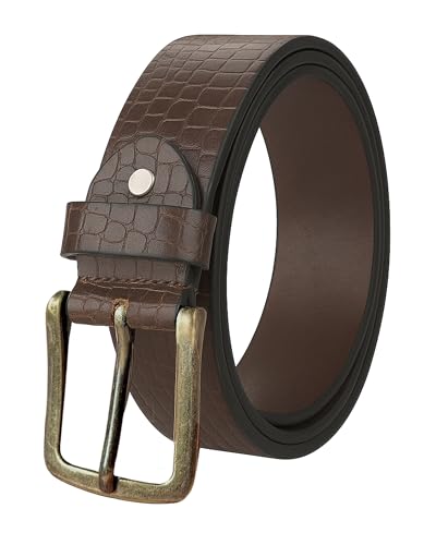 Image of Casual Genuine Leather Belt for Men's /Boys ideal for Jeans. Color - Brown /Tan ||CSBL-CROCO-BR||