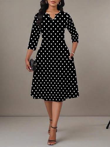 Image of PinkPatty Women's Casual 3 /4 Sleeve Midi Dresses Fit and Flare Church Work Dress with Pockets