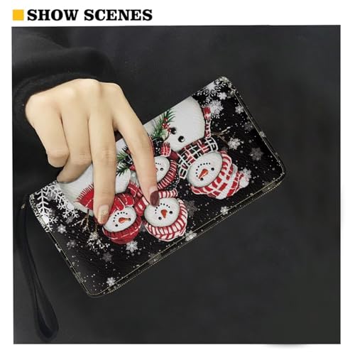 Image of Bulopur Christmas Snowman Wallet for Women Waterproof Wristlet Wallet Purse RFID Envelope Long Wallets PU Leather Travel Passport Holder Christmas Gifts for Ladies