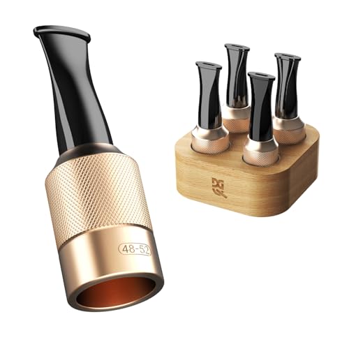 DGHOPE Cigar Holder & Mouthpiece Tips Set (3658 Ring Gauge) Reusable Metal & Resin Cigar Mouthpiece with Beech Wood Storage Base Smooth Draw Cigar Accessories Gift for Men and Women Gold
