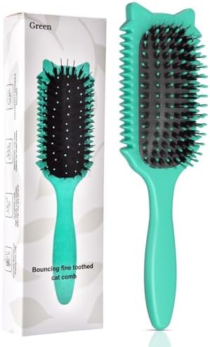 Curl Defining Brush, Curly Hair Brush for Curls Waves & Coils, Define, Volumize, Detangle Women Girls Curls, Reduce Hair Pulling Frizz, Fun Cat-Head Design, Green, 1PCS