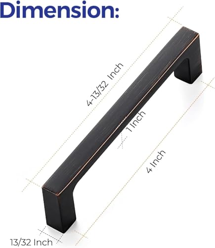 Image of Ravinte Oil Rubbed Bronze Cabinet Handles Kitchen Pulls 4 Inch 5 Pack | Square Design, Solid Zinc, Modern Slim Style, Screws Included, Easy Installation, for Kitchen Drawers & Cupboards
