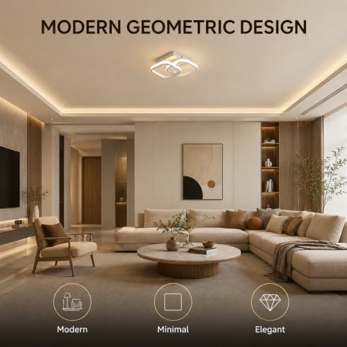 Image of Desidiya 22W Modern LED Ceiling Light, 2 Square Flush Mount,3 Color Dimming | Acrylic Finish • Surface Mount • Eye Comfort • Energy Saving • Bedroom, Hall & Living Room