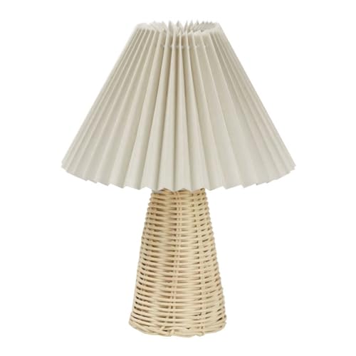 Lámpara de mesa plisada vintage con pie de ratán para dormitorio 5