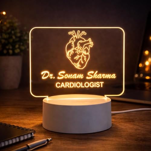 Image of Doctor Themed 3D Illusion LED Night Lamp - Personalized Medical Professional Name Lamp - Warm White USB Powered Acrylic Table Light - Gift for Doctors, Nurses, Healthcare Workers (Dr Lamp 3)