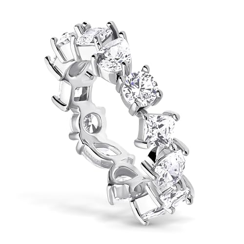 BERRICLE Sterling Silver Cluster Cubic Zirconia CZ Fashion Anniversary Eternity Ring for Women, Rhodium Plated Size 4-10
