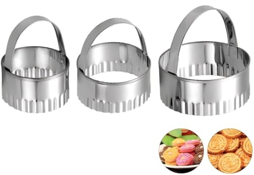 Lot de 3 emporte-pièces en acier inoxydable avec poignée ronde cannelée pour muffins, crumpets, beignets, scones