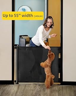 Retractable Baby Gates for Stairs, 55 Wide Mesh Dog Gate for Doorways, 33.6" Tall Easy to Use Pet Fence for The House, Toddler Safety Essentials Indoor&Outdoor, Black