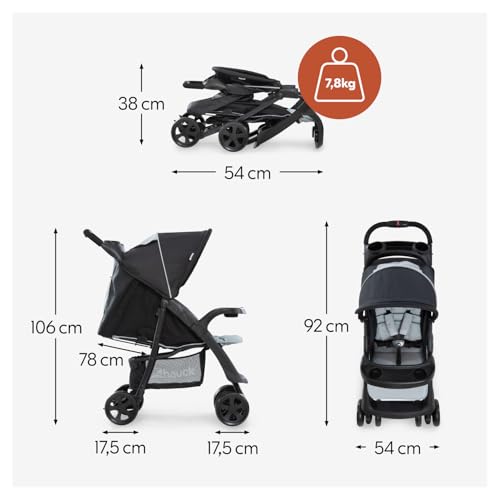 hauck Shopper Neo II, Schwarz Grau - Kinderbuggy mit Liegeposition ab Geburt bis 22 kg, 2x Tablett mit Getränkehalter, Einhändig Klein Zusammenklappbar, Tasche im Verdeck, XL Korb