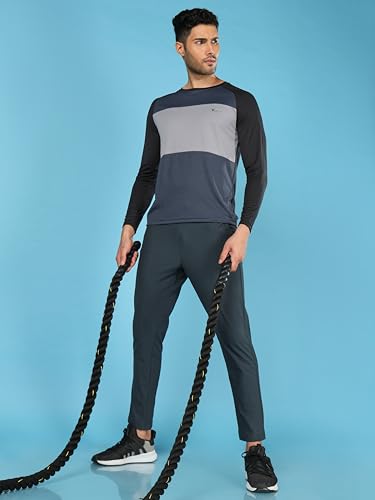 Image of TECHNOSPORT Men's Slim Fit Polyester Color Block Athleisure Crew Neck T-Shirt with Full Sleeve, Moisture Wicking and Quick Dry