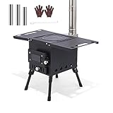 Estufa de Leña Pequeña con Chimenea, Horno de Leña Exterior Portátil para Calentar y Cocinar, Acero Laminado en Frío/acero Inoxidable, 57.5 * 36 * 37cm Negro/gris(Black)