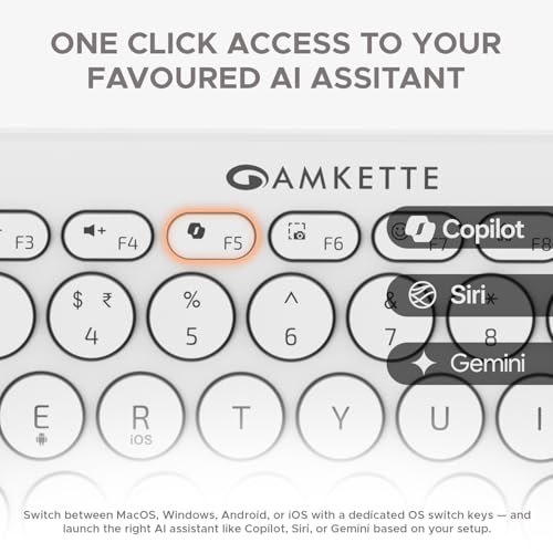 Image of Amkette New and Improved Optimus BT 4 in 1 Multi Device Wireless Keyboard /Bluetooth Keyboard | One Click Device Switching and AI Access for Windows, MacOs, Android and iOS, Dual OS Layout (White)