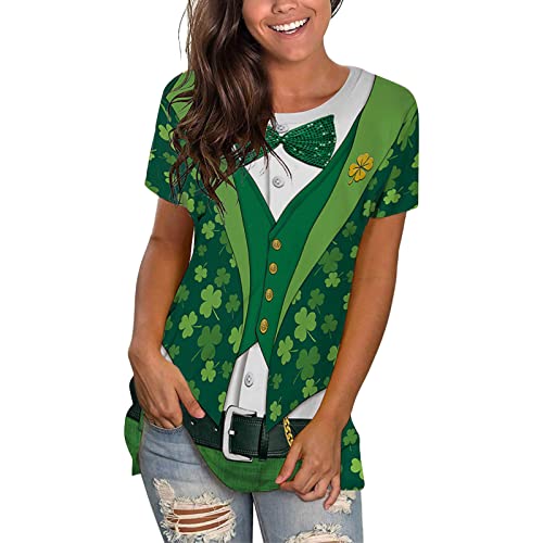 Shamrock Shirt Women St. Patrick s Day Tops Casual Round Neck Gnome Clover Print Green Shirts Short Sleeve Tee Top