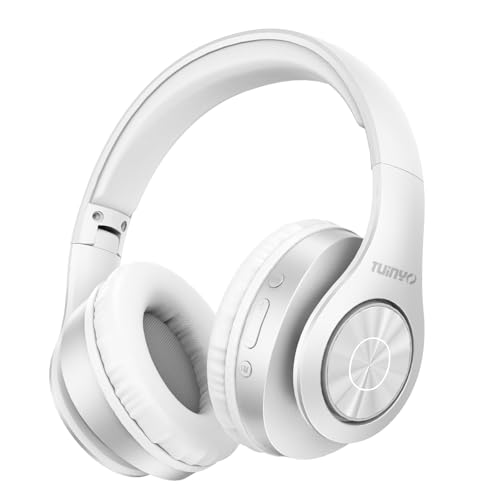 TUINYO Auriculares Bluetooth Inalámbricos, Auriculares Estéreo Inalámbricos 35H Tiempo de Juego con Bajos Profundos, Orejeras de Proteína de Memoria Suave, Wite