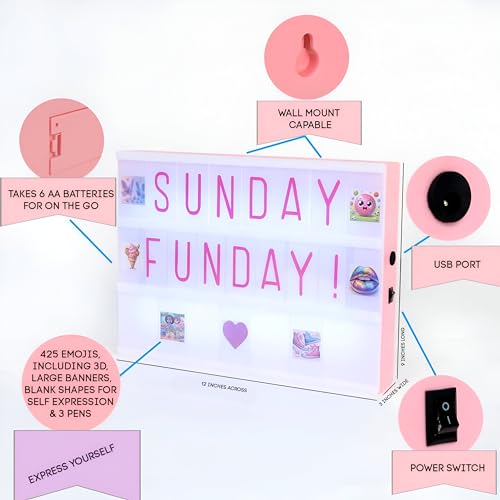 Fun Pink Cinema Light Box with Markers, Banners & Emojis—USB/Battery Powered for All Girls!