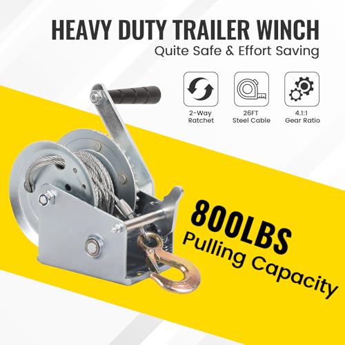 DEGEDUN Hand Winch Boat Trailer Winch 800 lbs, Heavy Duty Hand Manual Winch with 26FT, for Boat and Jet Ski Trailer,RV,Truck by DEGEDUN - Used condition - Image 5