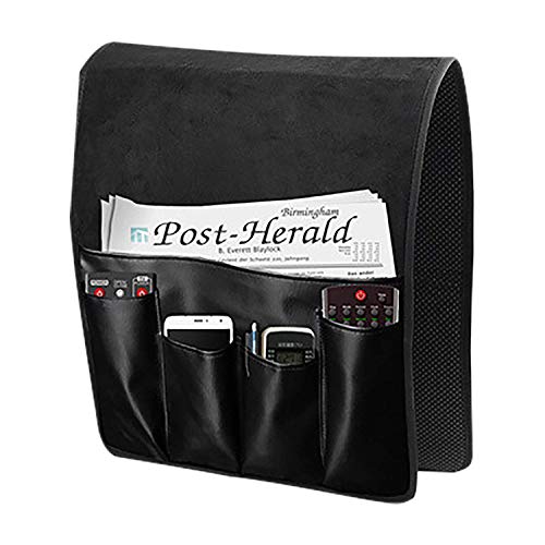 Anti-slip Leather Sofa Armrest Organizer Couch Remote Holder Armchair Recliner Bedside Caddy with 6 Pockets for Magazines, Books, TV Remote Control, Phone, Glasses