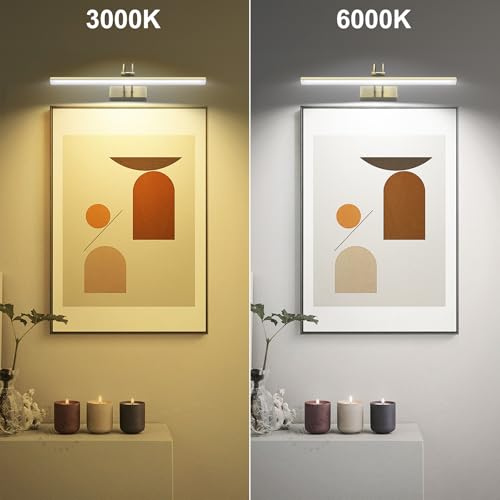 Image of Picture Light,5000mAh Battery Wall Sconce,16inch Art Light,Antique Brass | 2 Colors Photo Lights Rechargeable,Remote Timer and Dimmer Gallery Light,Metal Painting Light for Portrait Display Frame