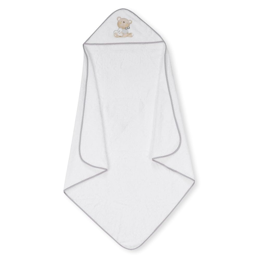Interbaby P1177-18 Asciugamano con cappuccio per neonato LOVE YOU in bianco e grigio con Set de Spazzola e Pettine - 900 g