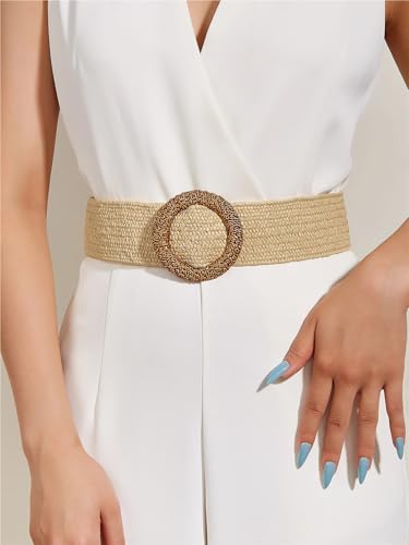 1Pcs Straw Woven Elastic Belt For Wome Wide Stretch Waistband For Dress Boho Ladies Summer Dress Belt2