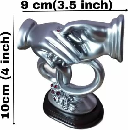 Image of Love Couple Ring Statue Polyresin Romantic Decorative Handicraft Figurine Gift Showpiece Used as Home Interior and Bedroom Decor in 10 cm Small Size Silver Colour Showpiece.