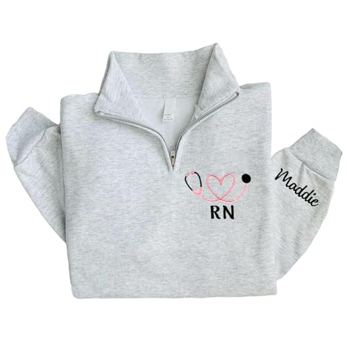 GODMERCH Personalized Nurse Quarter Zip Sweatshirt, Custom Embroidered Nursing Sweater, Registered Nurse Quarter Zip Shirt, Nurse School Gift, Custom Embroidered Hoodies 4 Multi