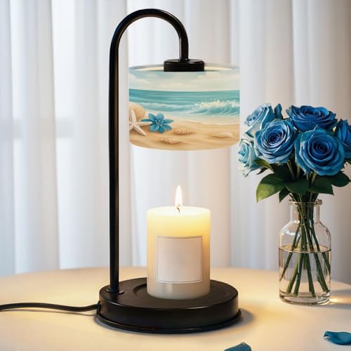 Candle Warmer Lamp with Timer Ocean Waves Sea Shells Starfish Coastal Beach Seashells Blue Flowers Dimmable Wax Warmer with 4 Bulbs for Jar Candles Women Birthday Gifts House Warming New Home Decor