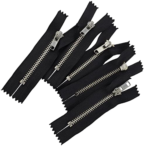 AERZETIX - C61580 - Juego de 5 Cremalleras N°4 no separables 8cm en metal acabado cromado - color: negro - tirador cursor vaqueros chalecos marroquinería costura vestido ropa pantalones mercería