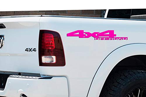 Image of 2 x Pink 4X4 Off Road Single Color Vinyl Decals Fits Dodge Ram