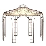 ELEO Pavillon Florenz rostoptik mit Sonnensegel - rund 4x4 m Rankpavillon für den Garten handgeschmiedet Schmiedeeisen romantisch - Rosenpavillon Metall stabil rost Edelrost - mit Sonnenschutz Dach