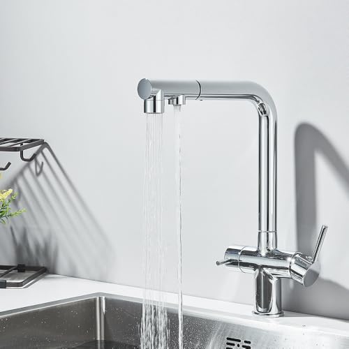 Robinet de cuisine à eau pure chrome avec mitigeur extractible pivotant - 2