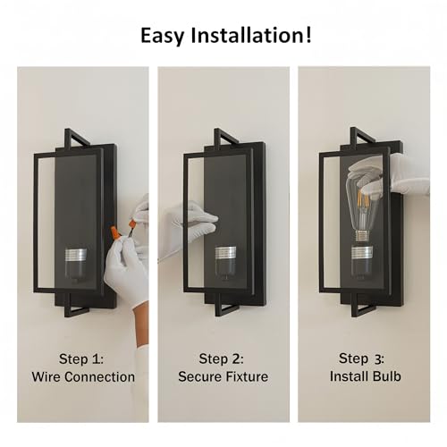 Image of 1-Light Bathroom Light Fixture, Matte Black Vanity Lights Wall Sconce with Clear Glass Shade, Indoor Wall Lamp with E26 Base for Mirror Living Room Bedroom Hallway