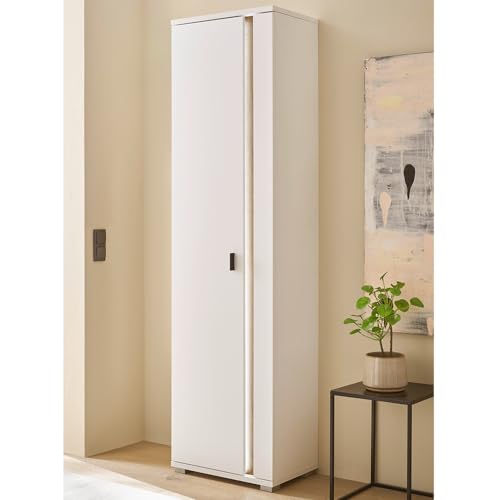 Lomadox Wohnwand Set 5-teilig Wohnzimmermöbel weiß mit Eiche Modern 1 Vitrine, 1 Hochschrank, 1 Lowboard,1 Wandboard, 1 Sideboard inkl LED Beleuchtung – Bild 7