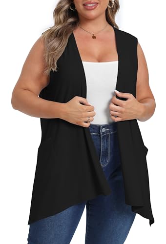 OLRIK Lightweight Plus Size Cardigan with Pocket Sleeveless Cardigans for Women Summer4
