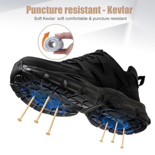 Steel Toe Shoes for Men Women , Black Work Shoes, Men Size 6 / Women 7.5 | Indestructible Comfortable Safety Sneakers, Lightweight Breathable Construction Shoes, Puncture Proof Ergonomic Design - image 4