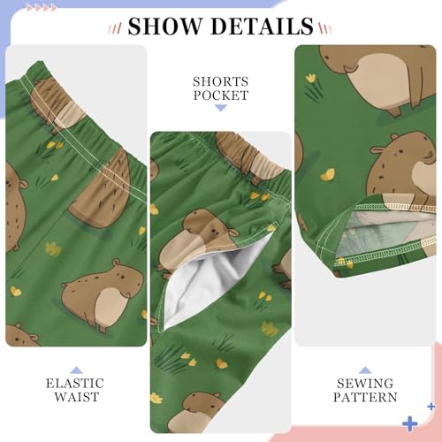 Boys' Pants Brown Capybaras Grassy Green Long Bottoms Jogger Pants Elastic Waist Trousers with Pockets S-XL4