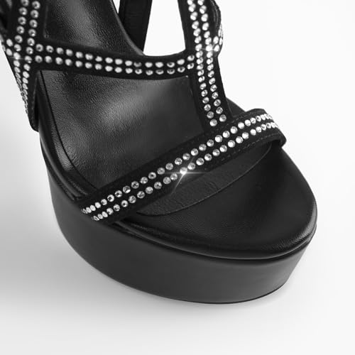 VERISSON Women's Zip up Rhinestone Stiletto High Heels Open Toe Cutout Platform Sandals for Prom Dressing Party2