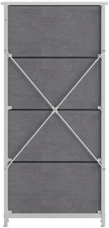 Pemberly Row Contemporary 4 Drawer Dresser, 17.75" W x 12.5" D x 37.25" H, Cast Iron Frame with White Wood Top, Gray Non-Woven Fabric Drawers, Adjustable Floor Glides, Vertical Storage Organizer for