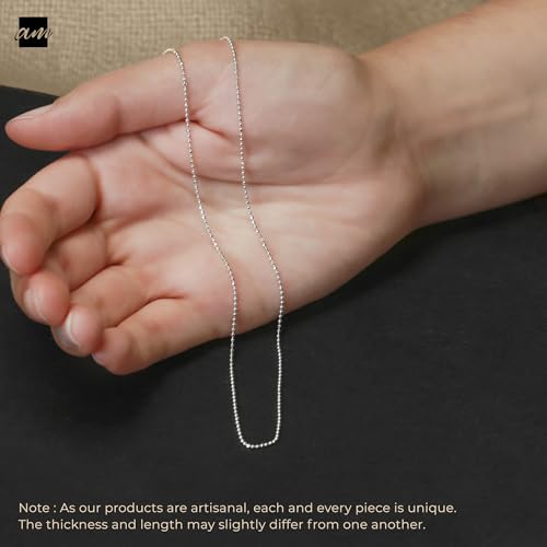 Amberta 925 Sterling Silver 1.1 mm Ball Chain Necklace for Men Women | 925 Silver Chain for Men Women | Silver Dog Tag Chain for Men | Silver Beaded Necklace for Women4