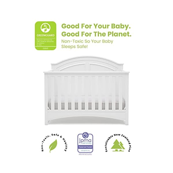 Delta children perry 6 in 1 convertible crib greenguard gold certified bianca white  urban country home decor