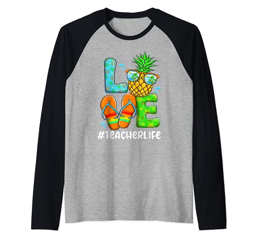 Pineapple Summer Teacher School's Out Tropical Beach Vacay Camiseta Manga Raglan